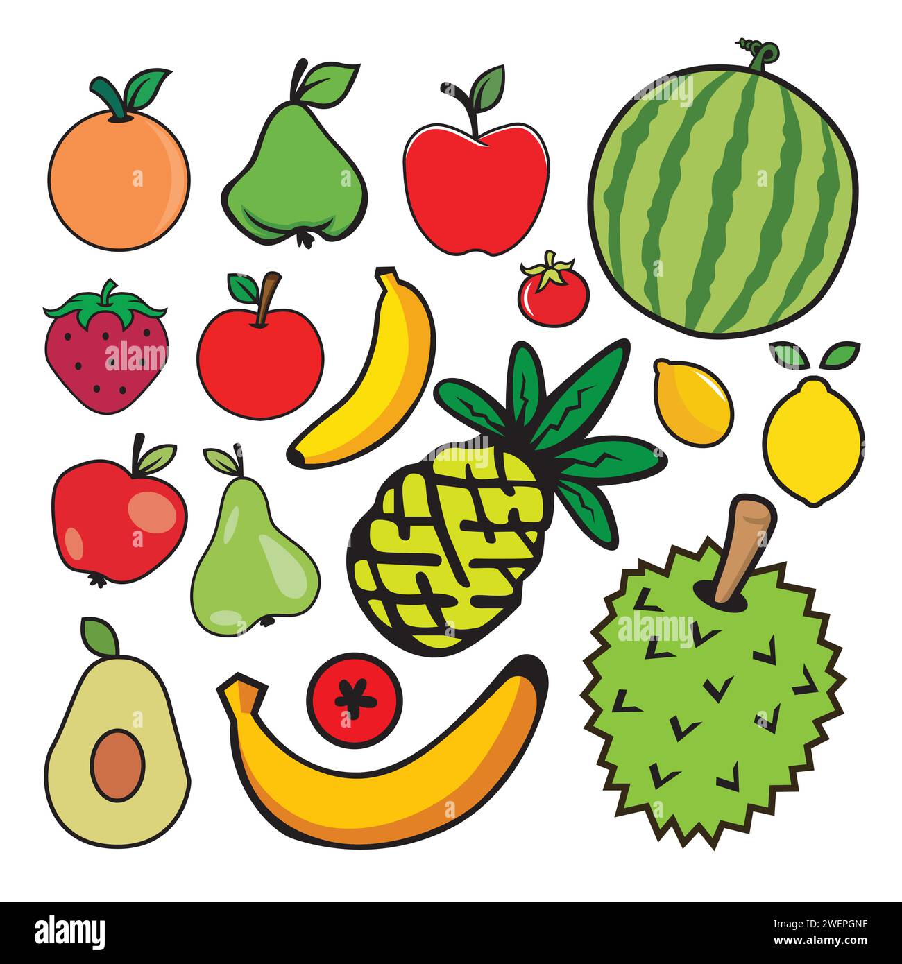 Fruits and berries icons set. Vector illustration in flat style Stock ...