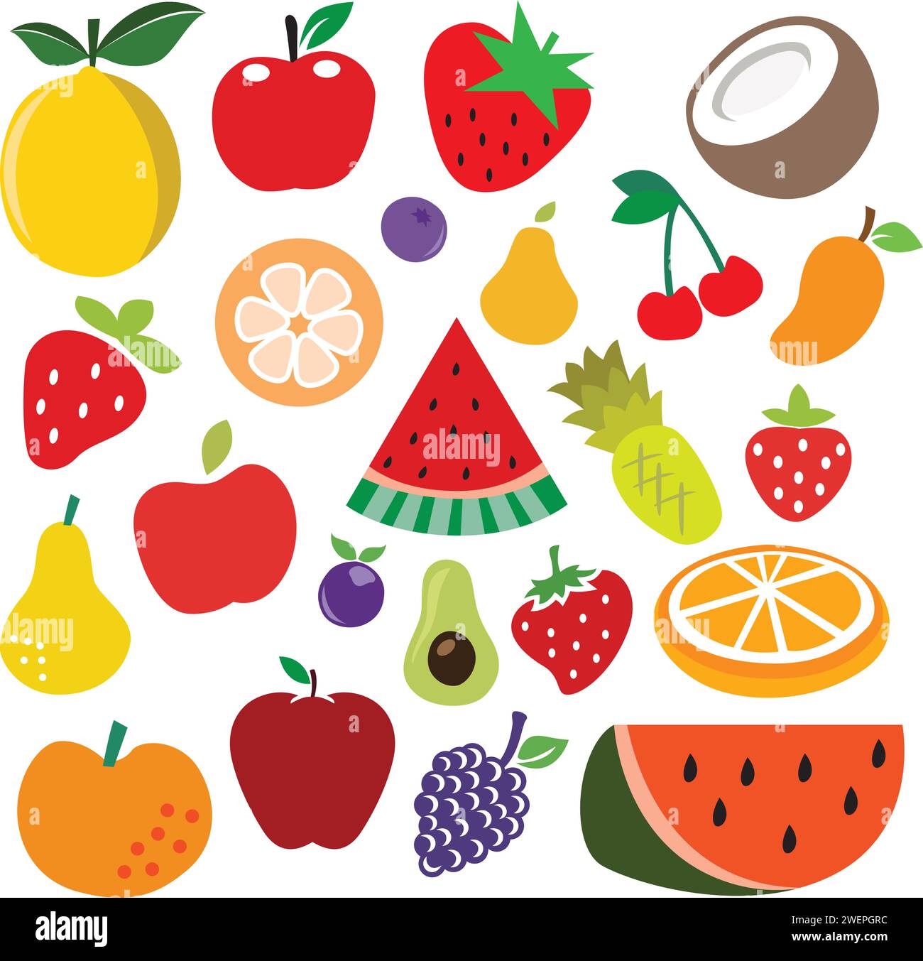 Fruits and berries icons set. Vector illustration in flat style Stock ...