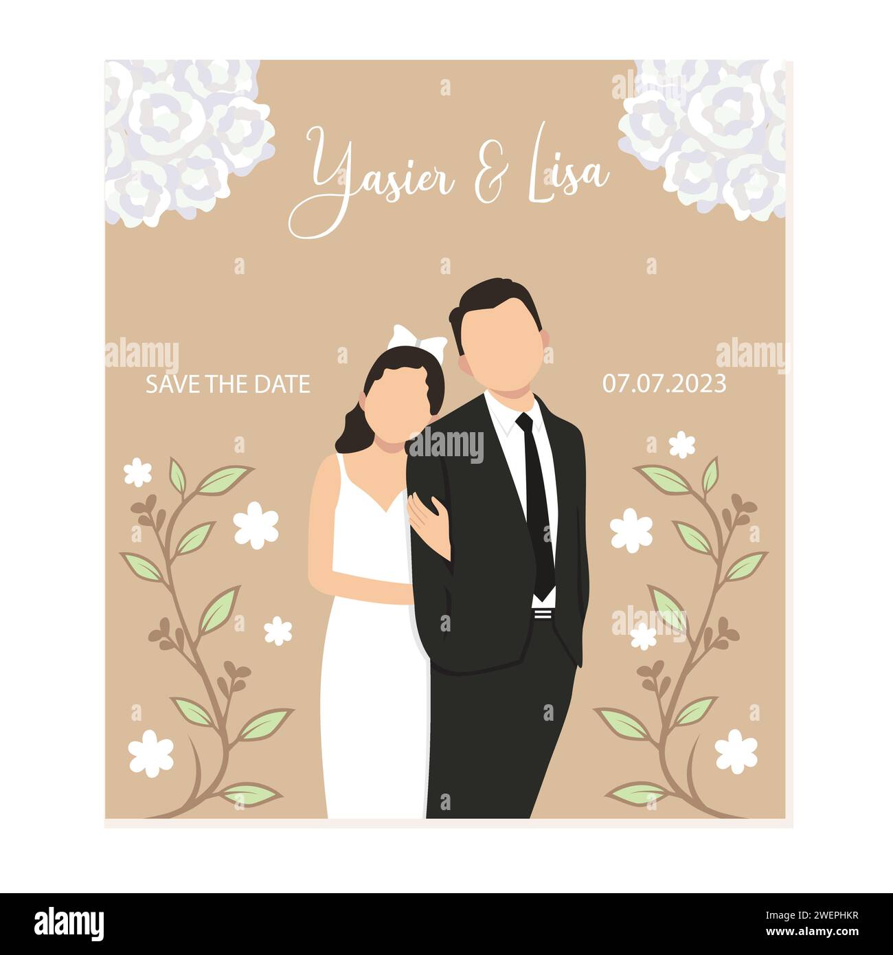 Wedding invitation card with bride and groom. Vector illustration Stock ...