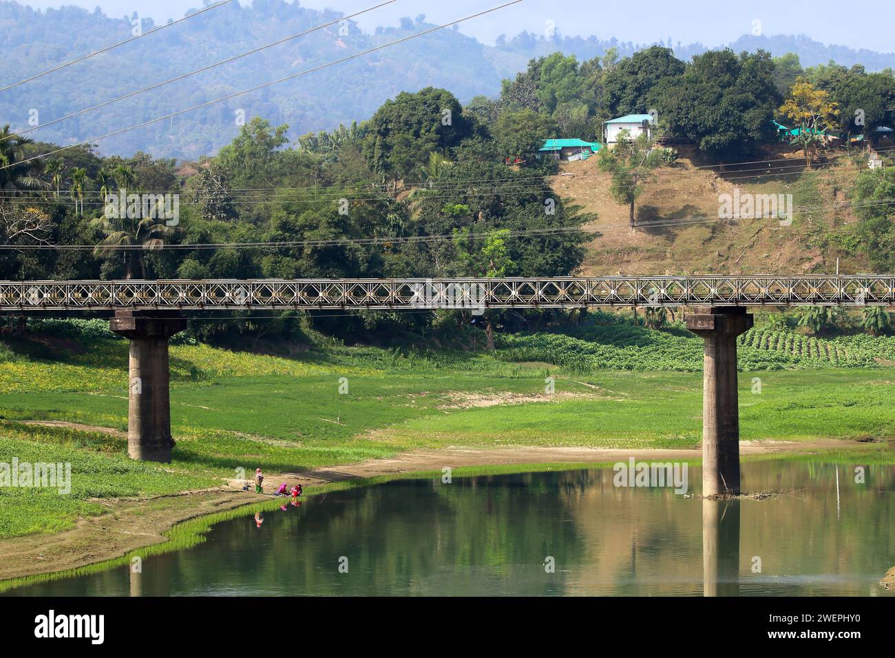 steel bridge over the river.this photo was taken from Bandarban,Bangladesh. Stock Photo