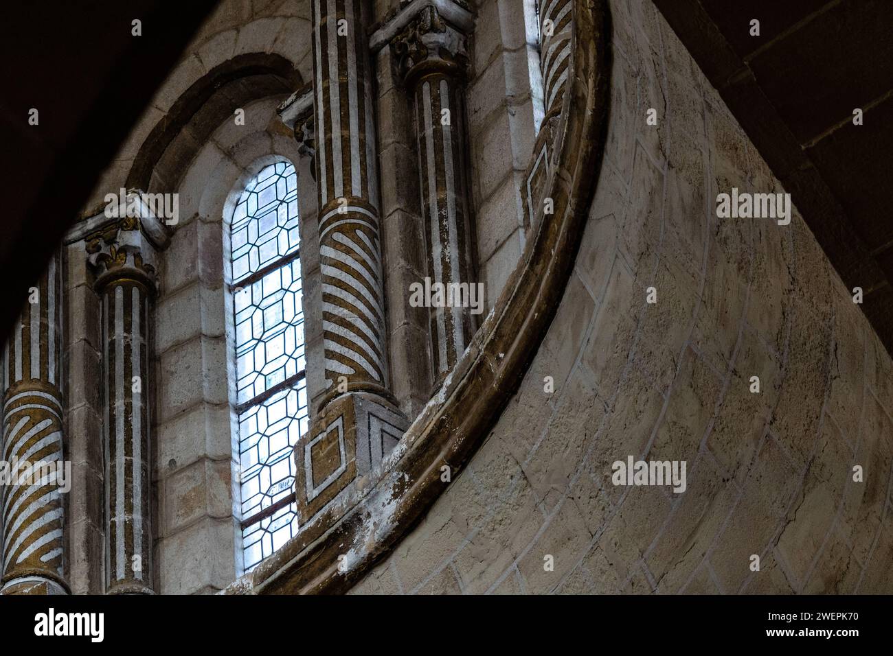 Zamora, Spain - April 7, 2023: Interior view of the dome of the romanesque Cathedral of Zamora. Telephoto lens Stock Photo