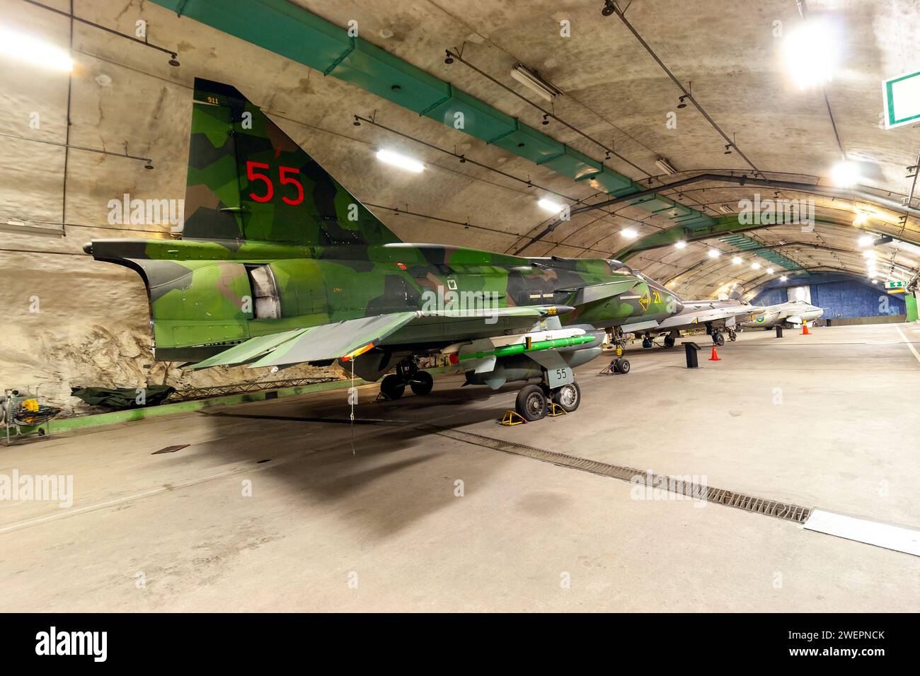 Swedish Air Force Saab J-37 Viggen fighter jet inside Aeroseum, a declassified Swedish Air Force bunker carved out of solid rock. July 10, 2011 Stock Photo