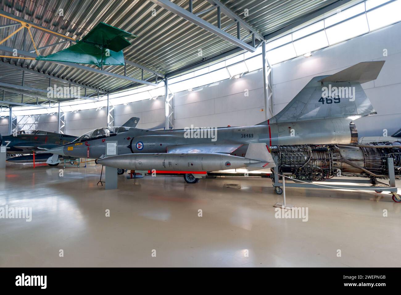 Lockheed F-104 Starfighter fighter jet from the Royal Norwegian Air Force on display in the Norwegian Armed Forces Museum at Oslo-Gardermoen airport. Stock Photo