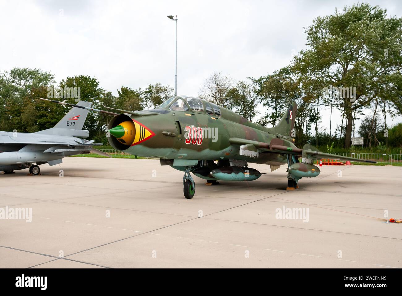 Sukhoi Su-22 Fitter fighter jet from the Polish Air Force at Leeuwarden AIr Base. Leeuwarden, Netherlands - Sep 17, 2011 Stock Photo