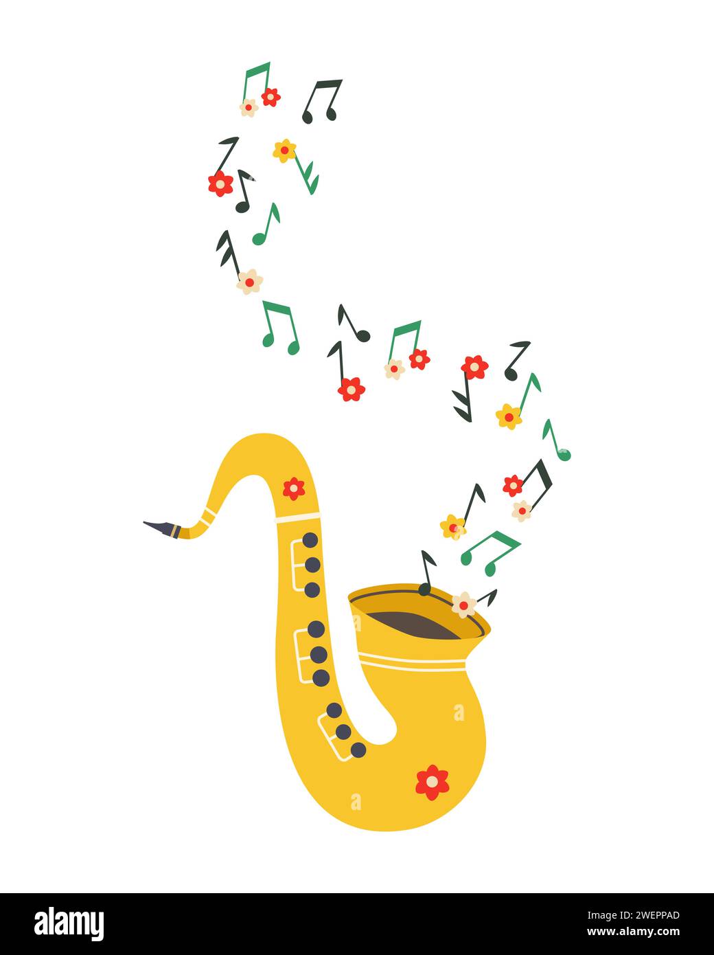 Saxophone Live Music cute hand drawn vector icon. Sax burst out musical
