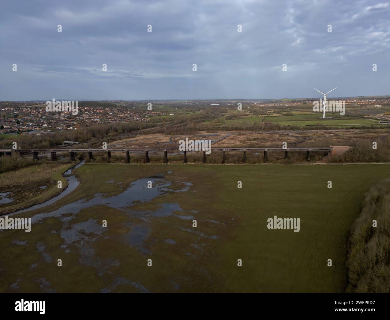 An aerial view of the Bennerley Viaduct near Awsworth, Nottinghamshire
