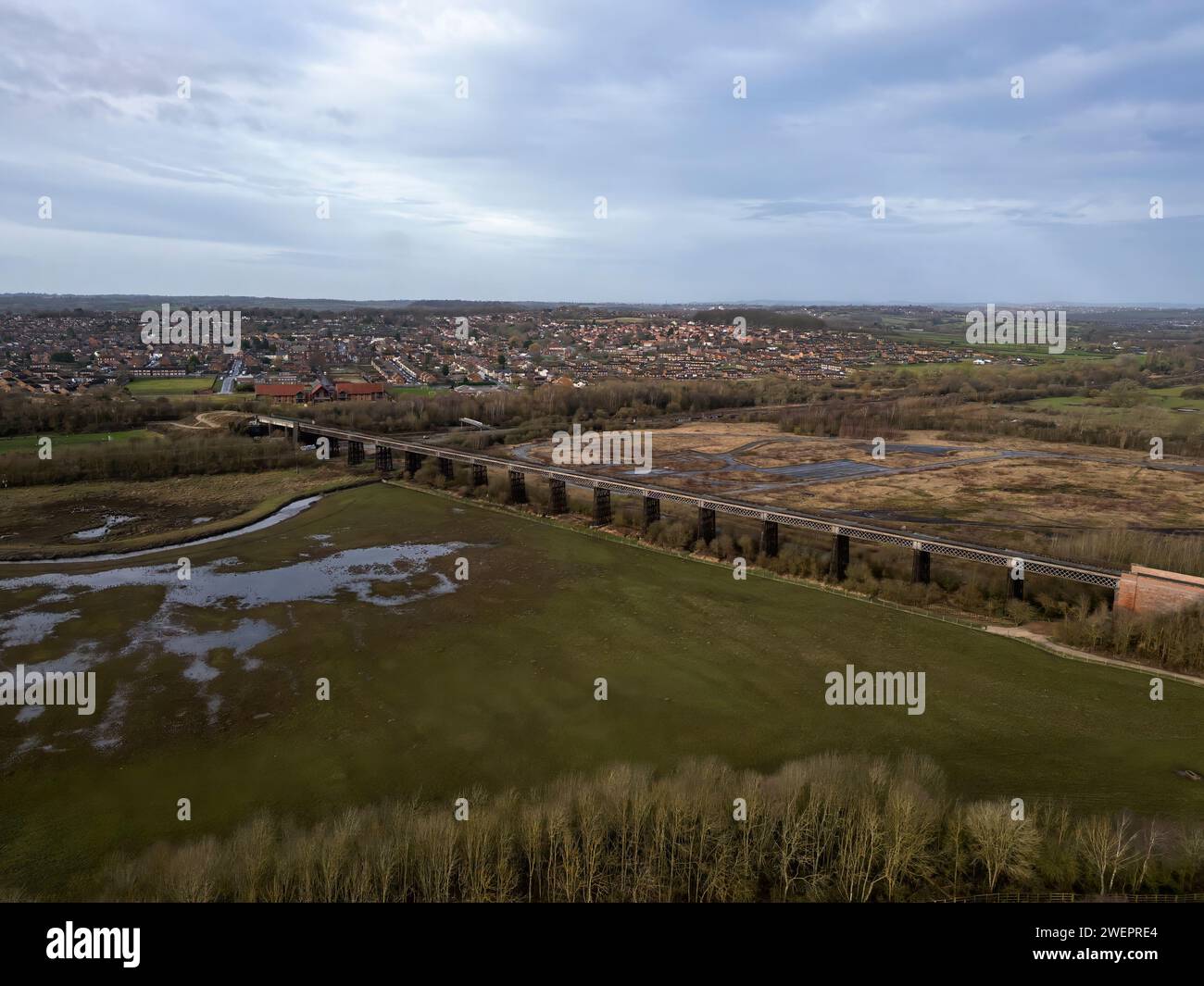 An aerial view of the Bennerley Viaduct near Awsworth, Nottinghamshire