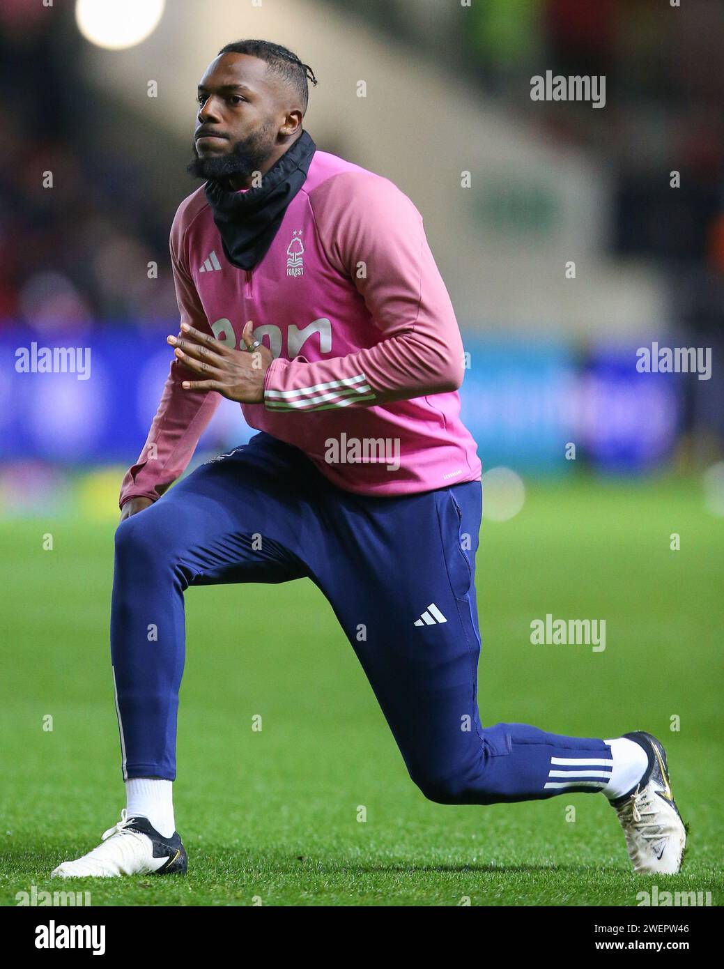 Anthony Elanga of Nottingham Forest during the pre-game warm up ahead of the Emirates FA Cup Fourth Round match Bristol City vs Nottingham Forest at Ashton Gate, Bristol, United Kingdom, 26th January 2024  (Photo by Gareth Evans/News Images) Stock Photo