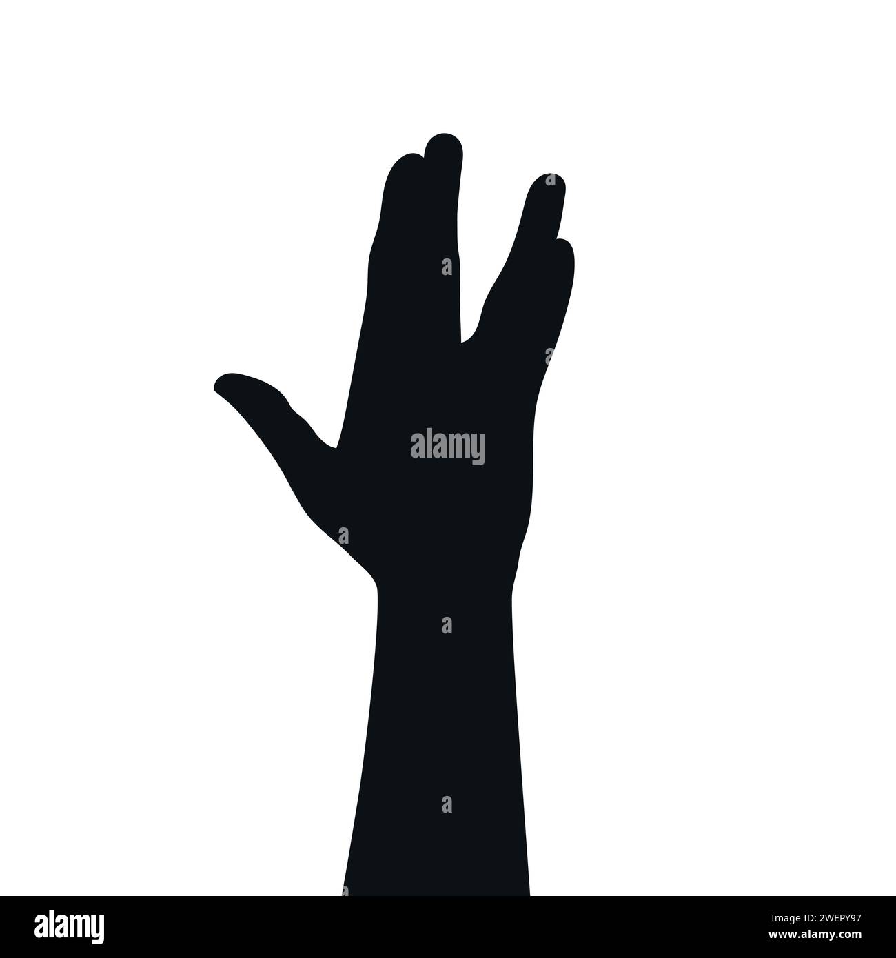 Vulcan salute gesture silhouette. Live long and prosper hand sign. Vector illustration Stock Vector