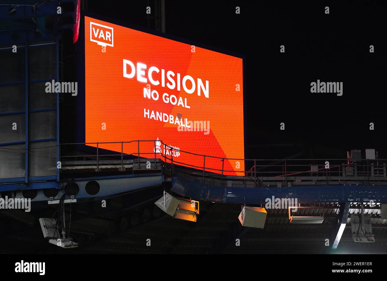 The big screen shows the decision to disallow an Aston Villa goal for