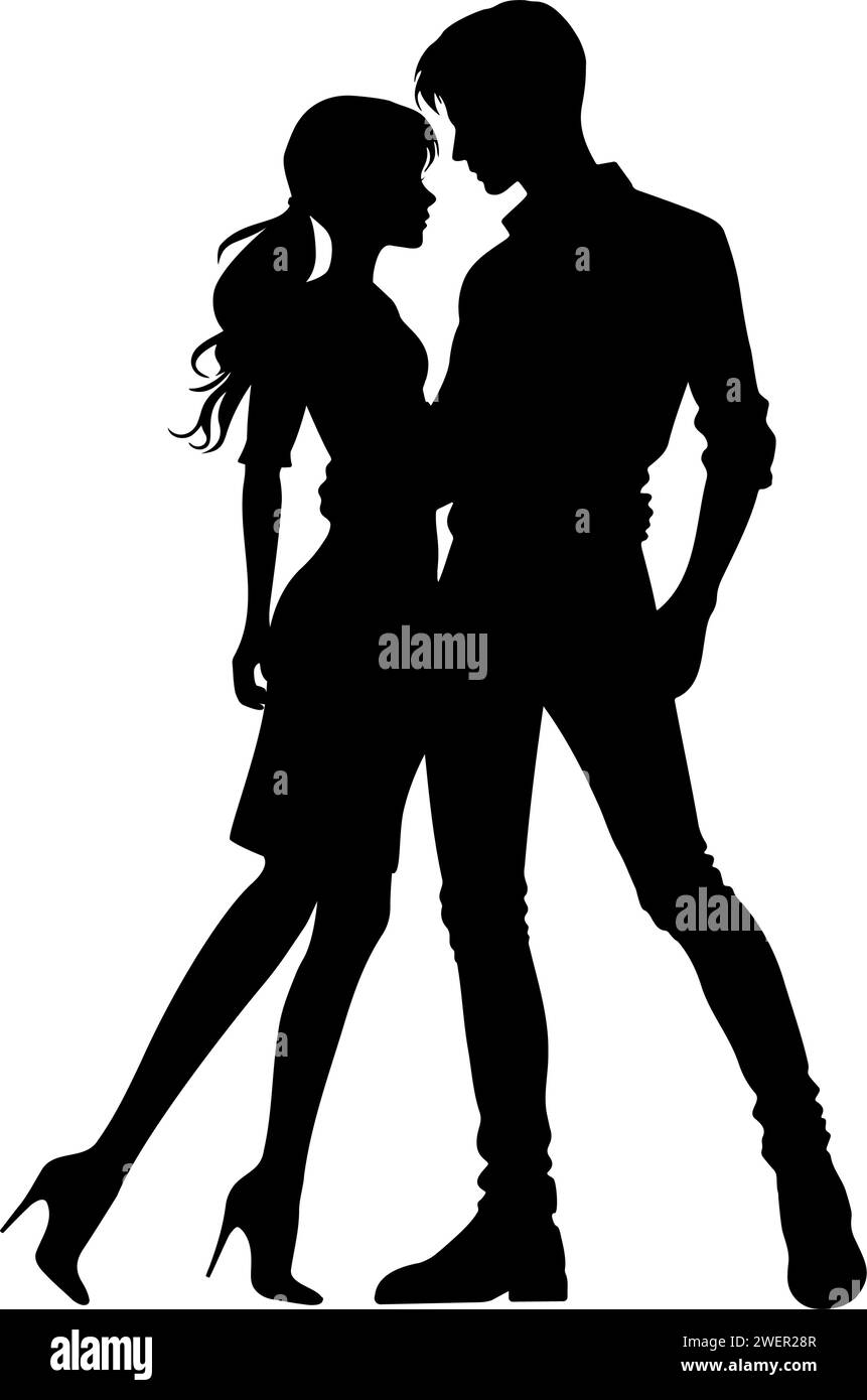 Full body silhouette of a lovers couple Stock Vector
