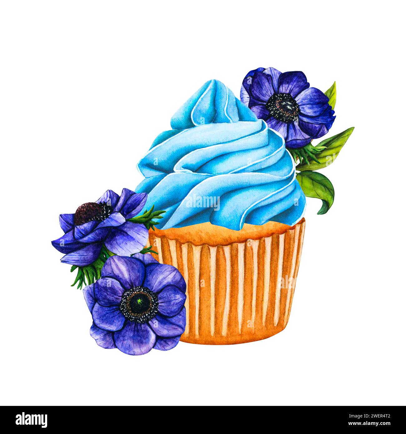 Spring holiday cupcakes with flowers. Watercolor illustration sweet ...