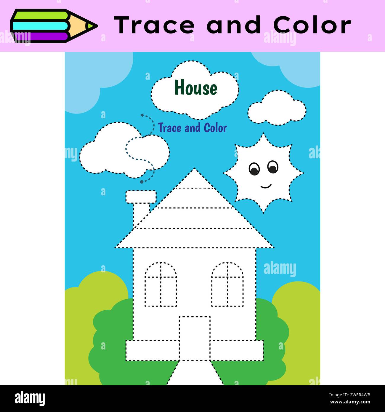Pen tracing lines activity worksheet for children. Pencil control for