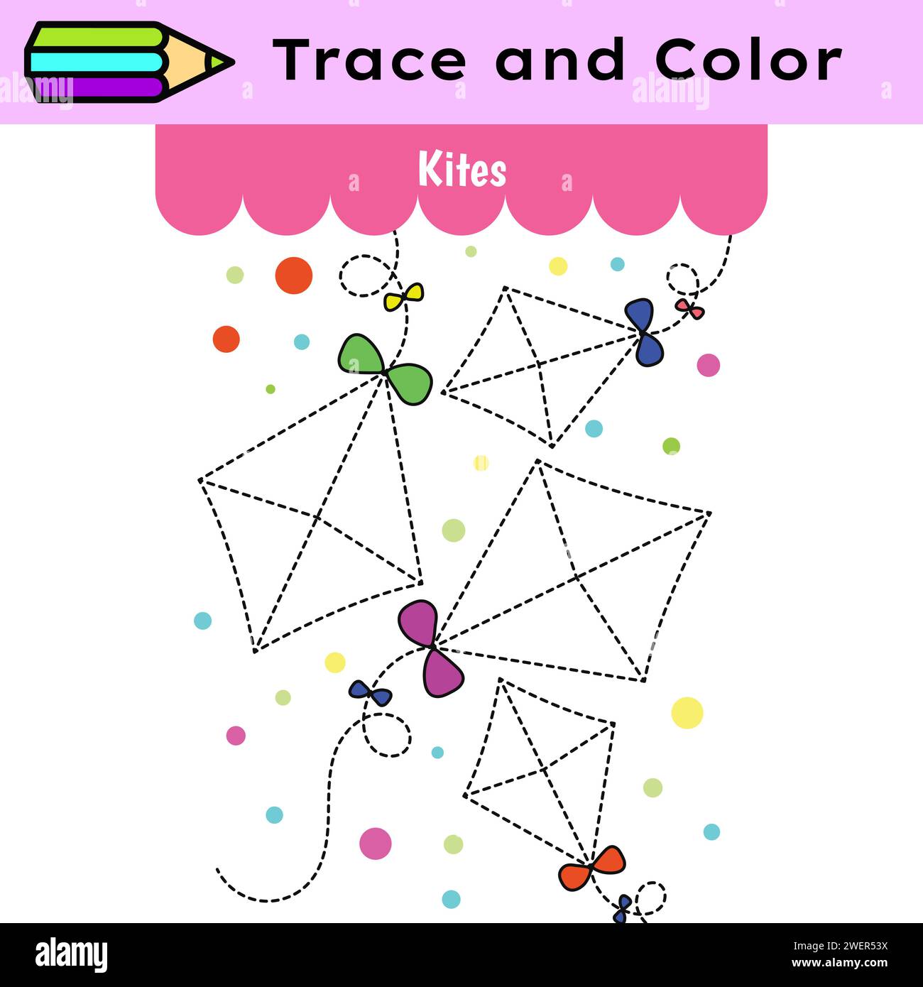 Pen tracing lines activity worksheet for children. Pencil control for