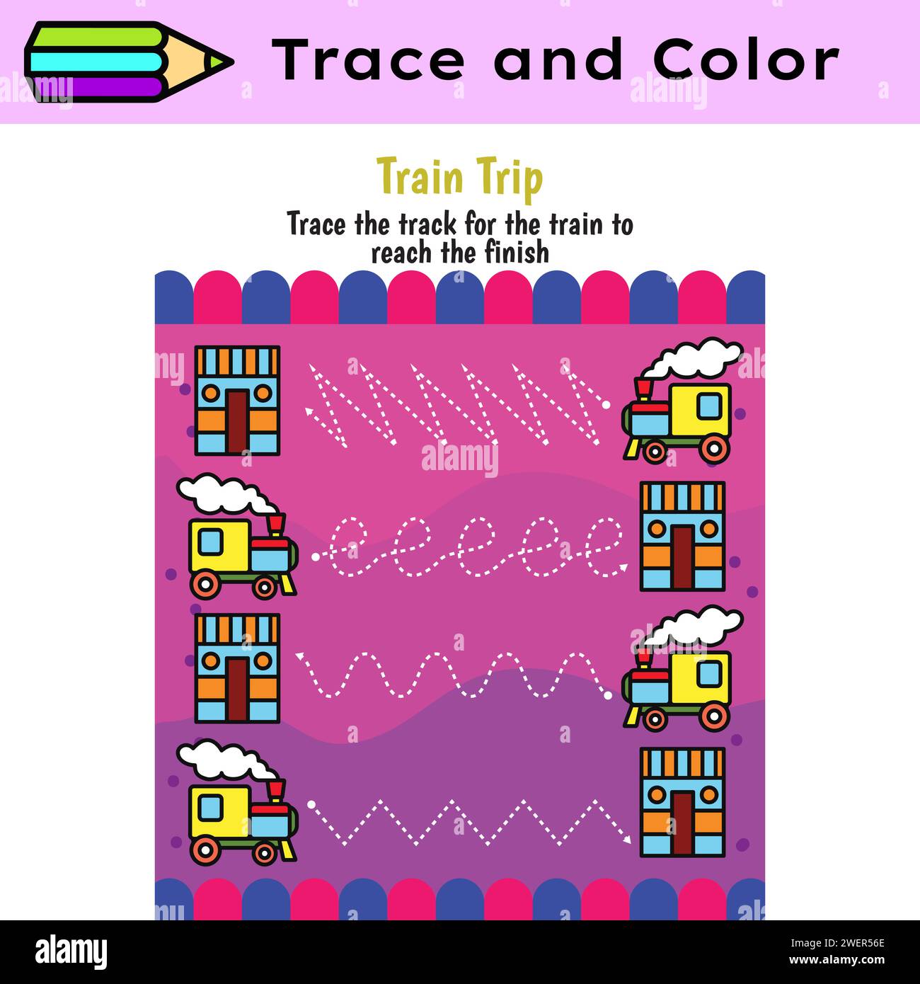 Pen tracing lines activity worksheet for children. Pencil control for