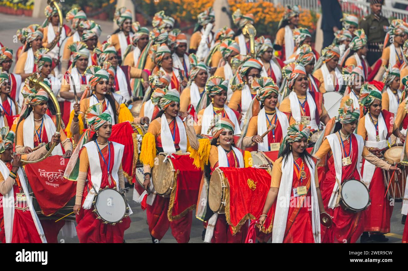 NEW DELHI, INDIA - JANUARY 26: A contingent of Women Artists performing ...