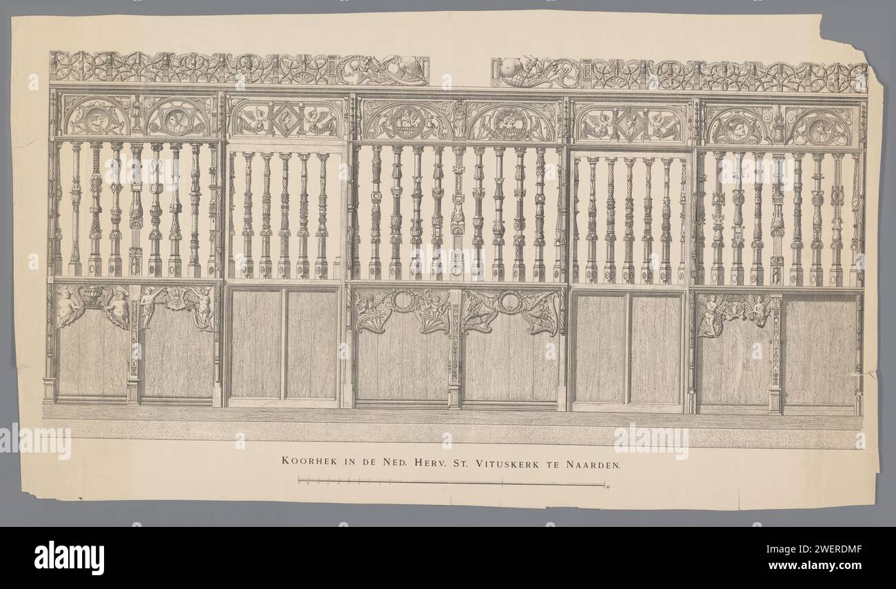 Choose fence in the Grote or Sint -Vituskerk, in Naarden, Anonymous, 1850 - 1949 print   paper printing block parts of church interior: choir Netherlands Stock Photo