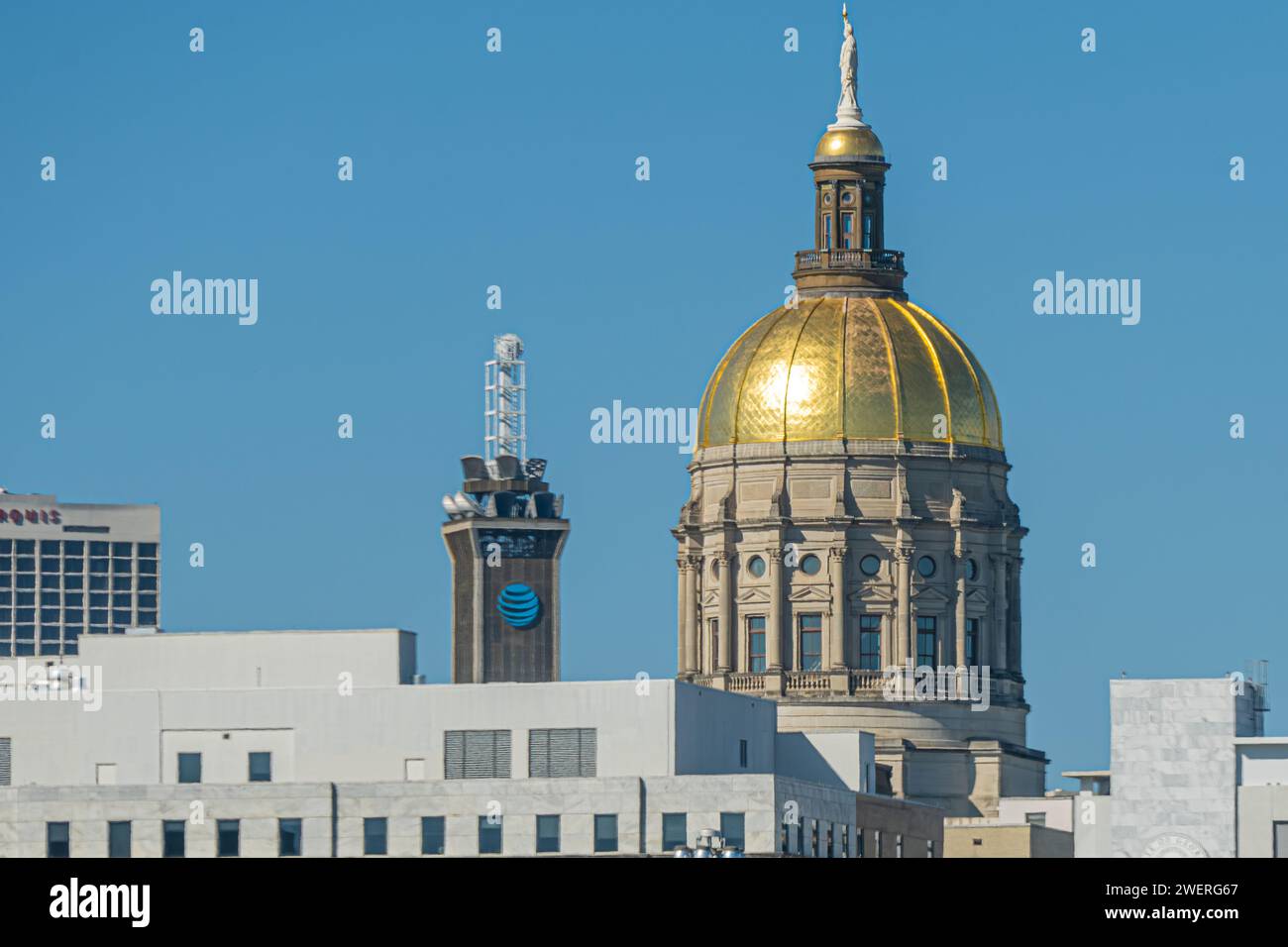 Georgia State Capitol gold dome with statue of Miss Freedom in downtown Atlanta, Georgia. (USA) Stock Photo