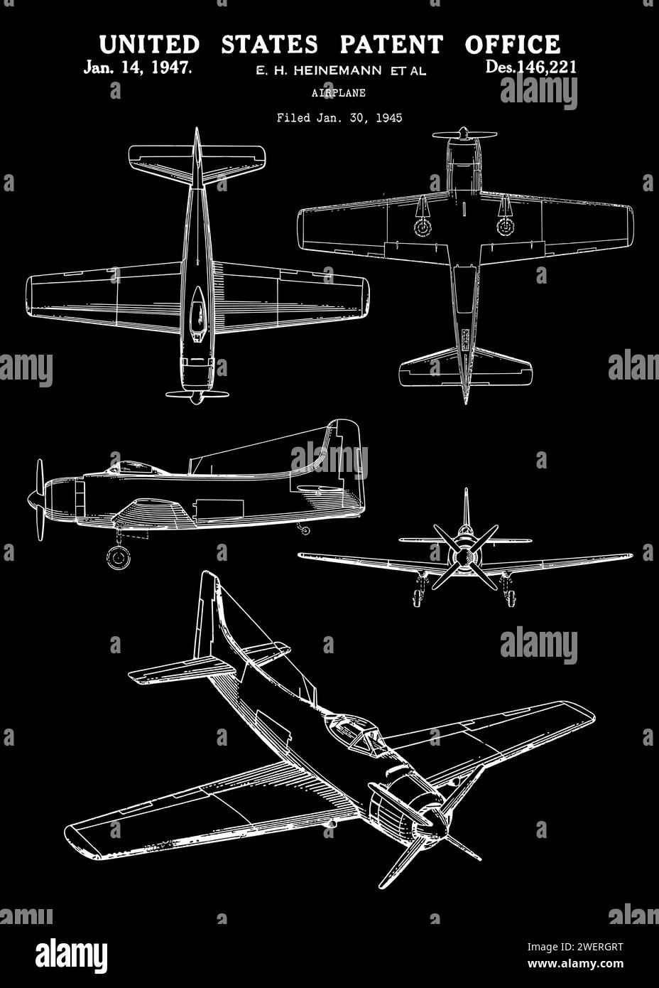 1945 Vintage Airplane Patent Stock Vector