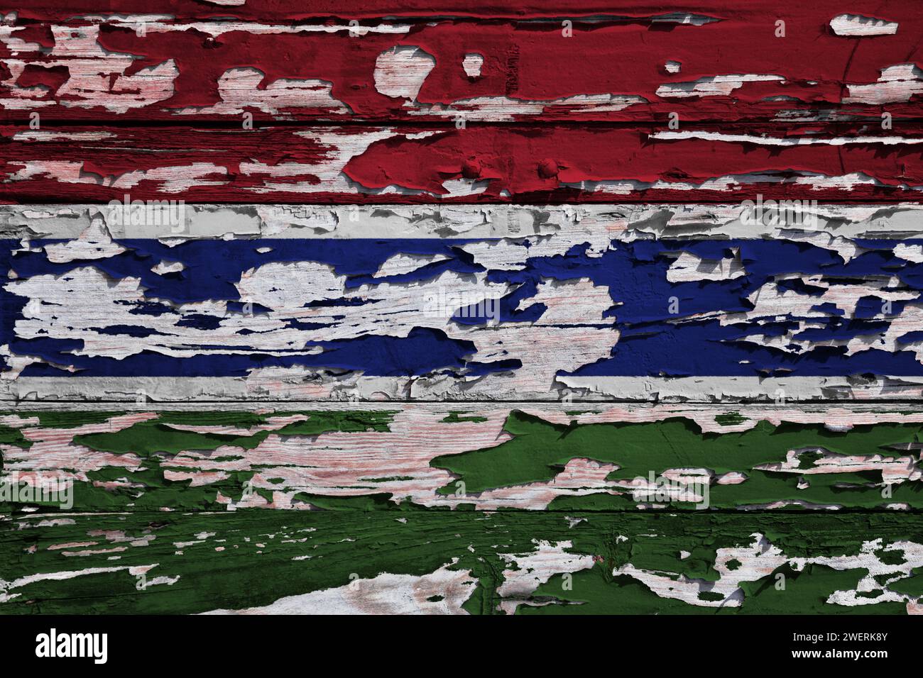 Flag of the Gambia painted on a grunge wooden board Stock Photo - Alamy