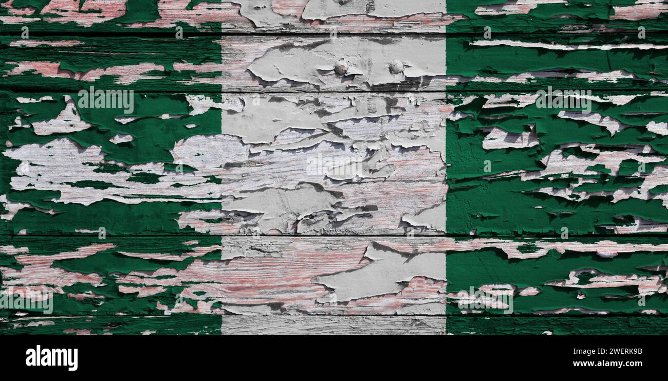 Flag of Nigeria painted on a grunge wooden board Stock Photo - Alamy