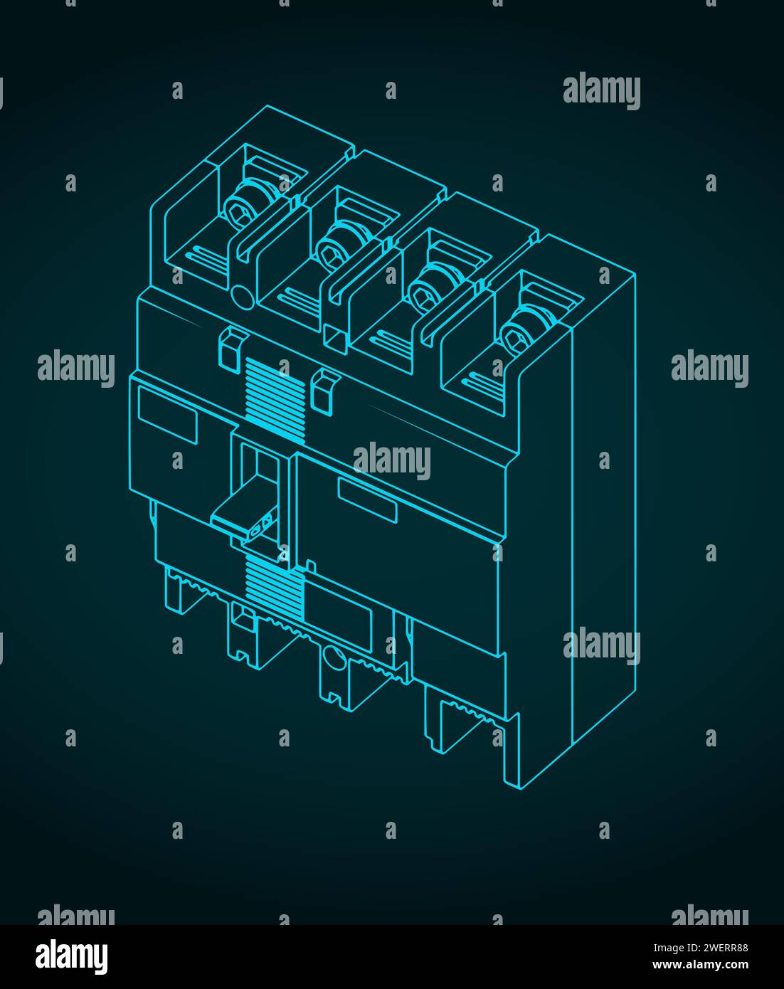 Stylized vector illustration of blueprint of a circuit breaker Stock Vector