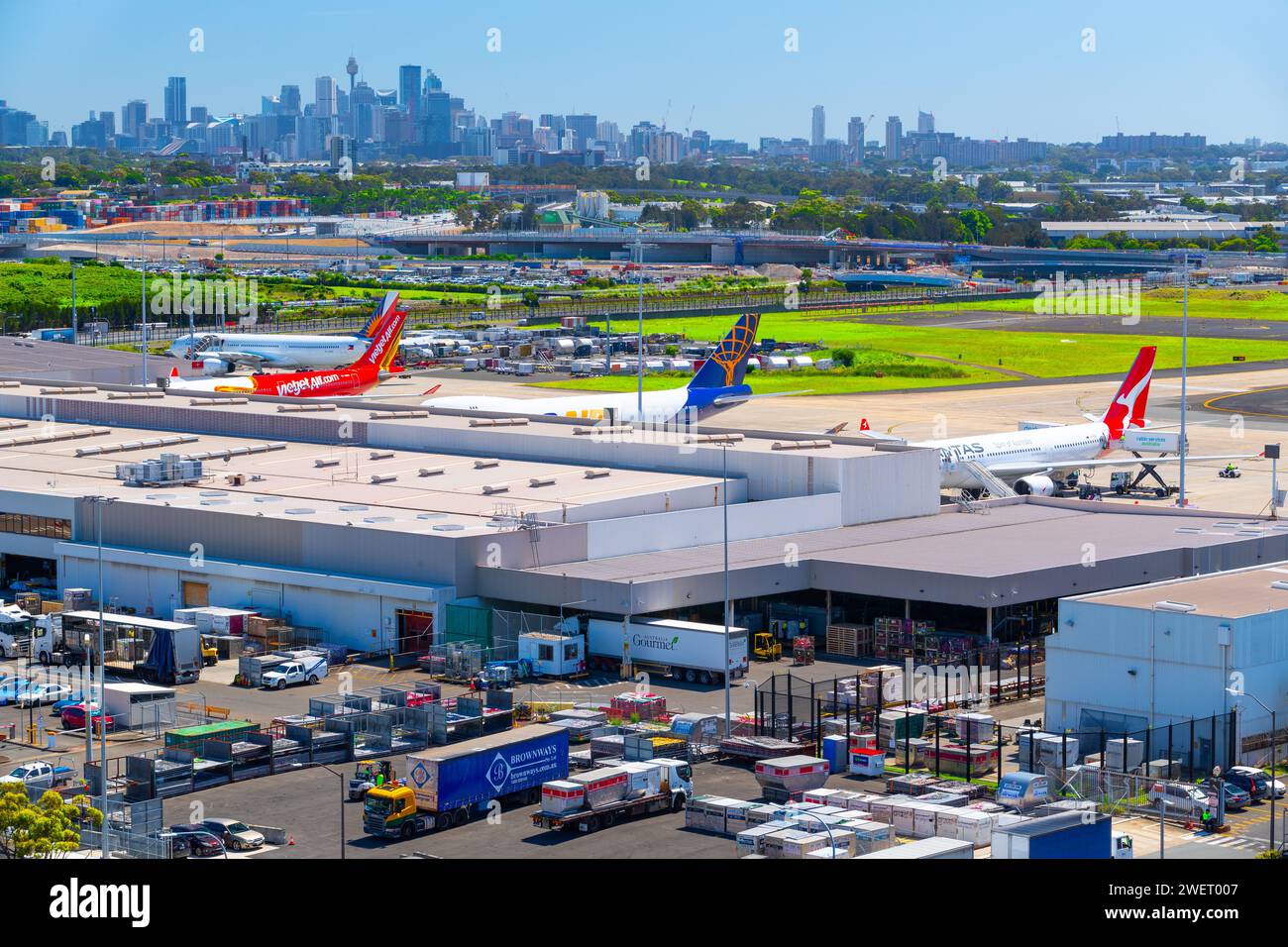 Aircraft at Sydney (Kingsford Smith) Airport at the air freight and cargo terminal. Stock Photo