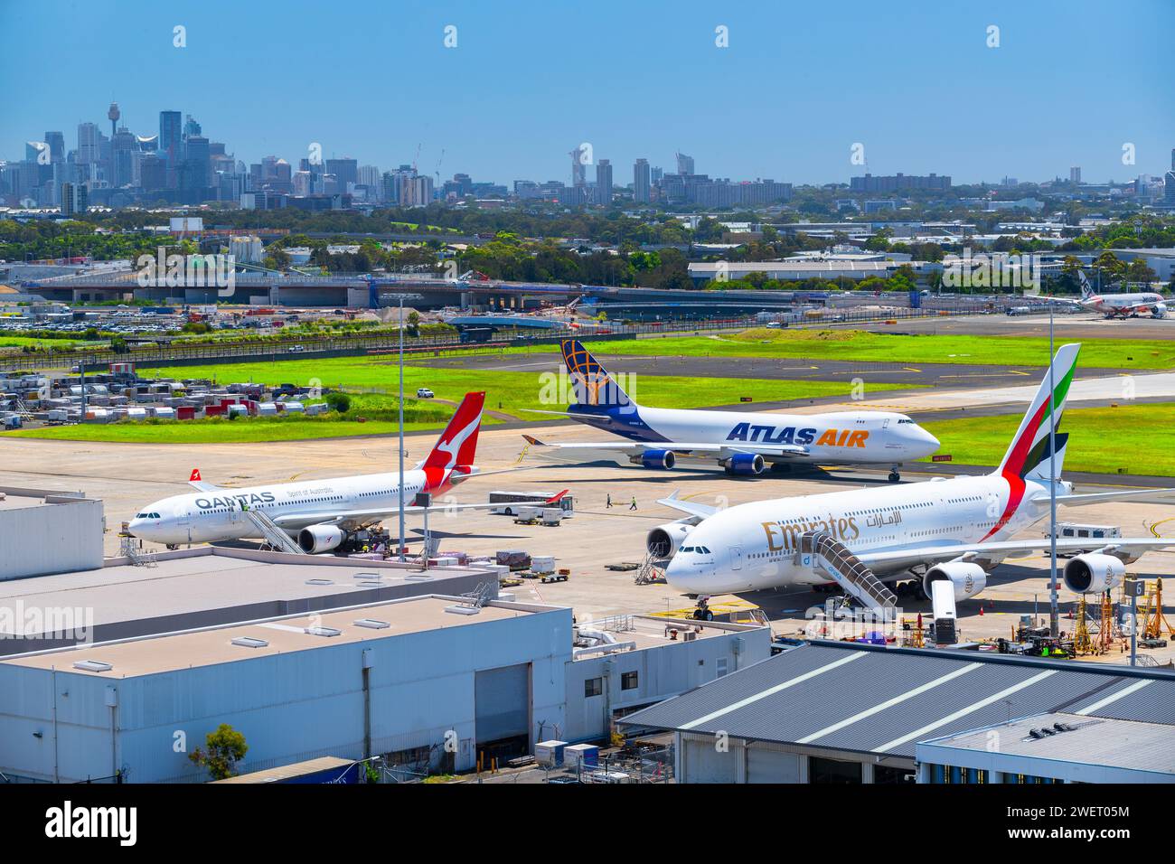 Aircraft at Sydney (Kingsford Smith) Airport at the air freight and cargo terminal. Stock Photo