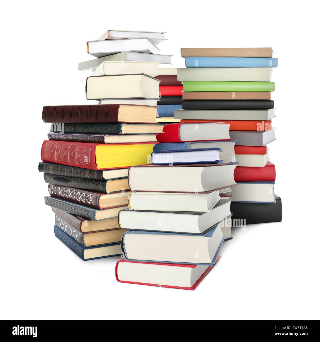 Stacks of different books isolated on white Stock Photo - Alamy