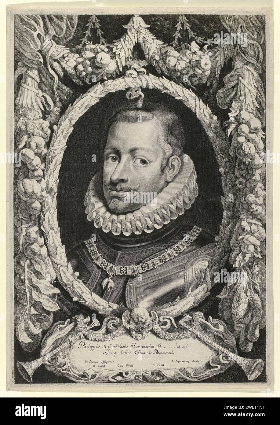 Portrait Philip III, King of Spain, Jonas Suyderhoef, After Pieter Claesz. Soutman, 1625
