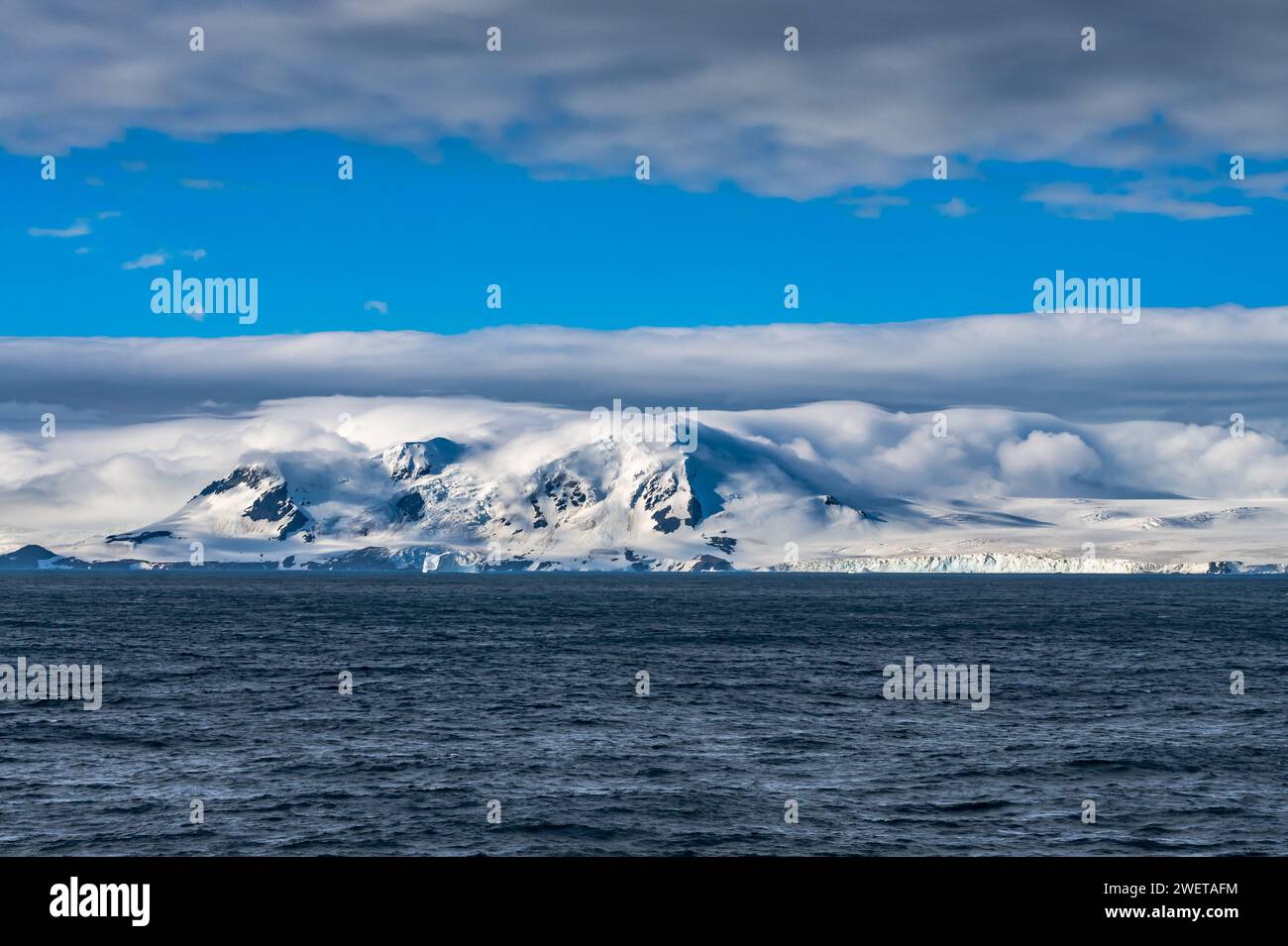 Mountains and glaciers of the Elephant Island off the northern coast of Antarctica. Stock Photo