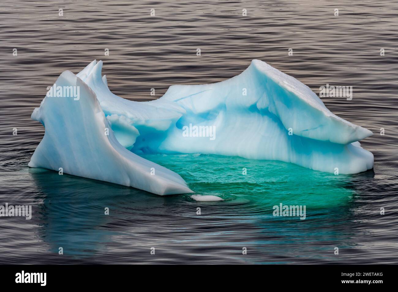 Iceberg with strange shape and vivid colors floating in the water near ...