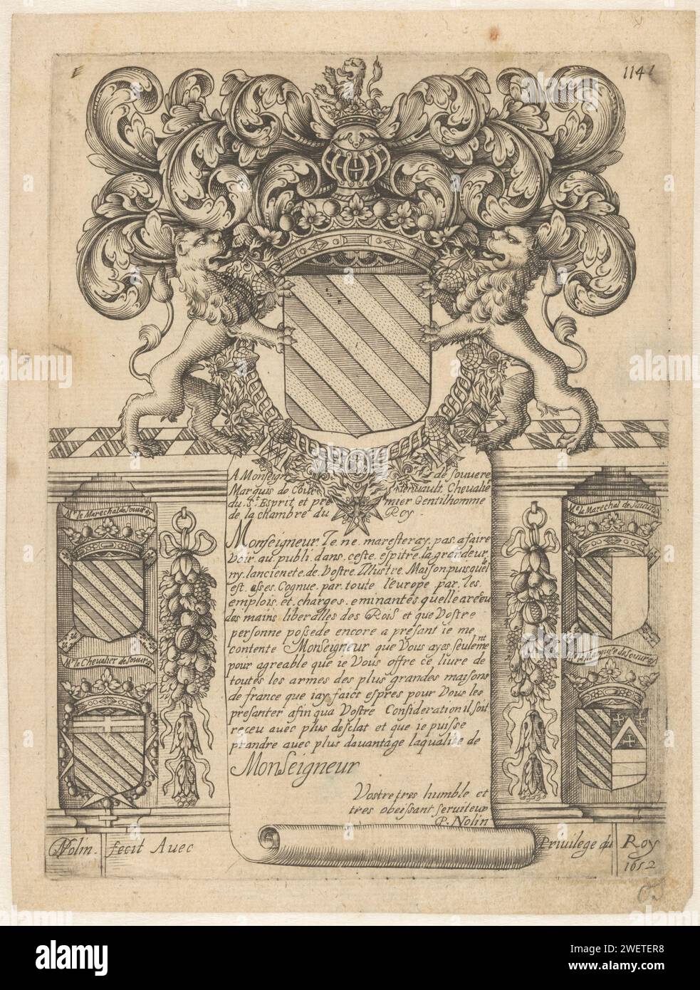 Coat of arms of a non-geidified owner, Pierre Nolin, 1652 print Coat of