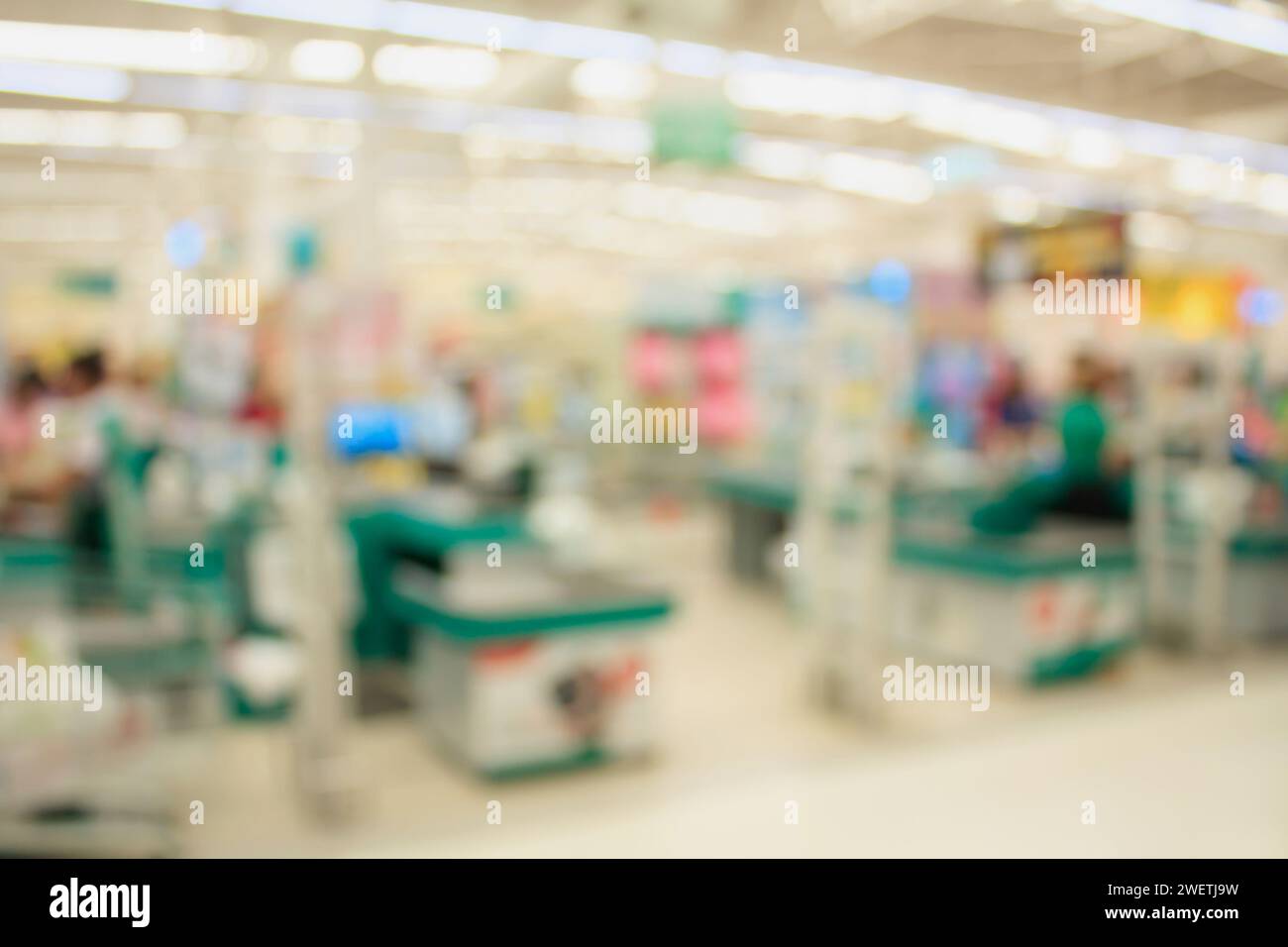 Supermarket store blur background ,Cashier counter with customer Stock