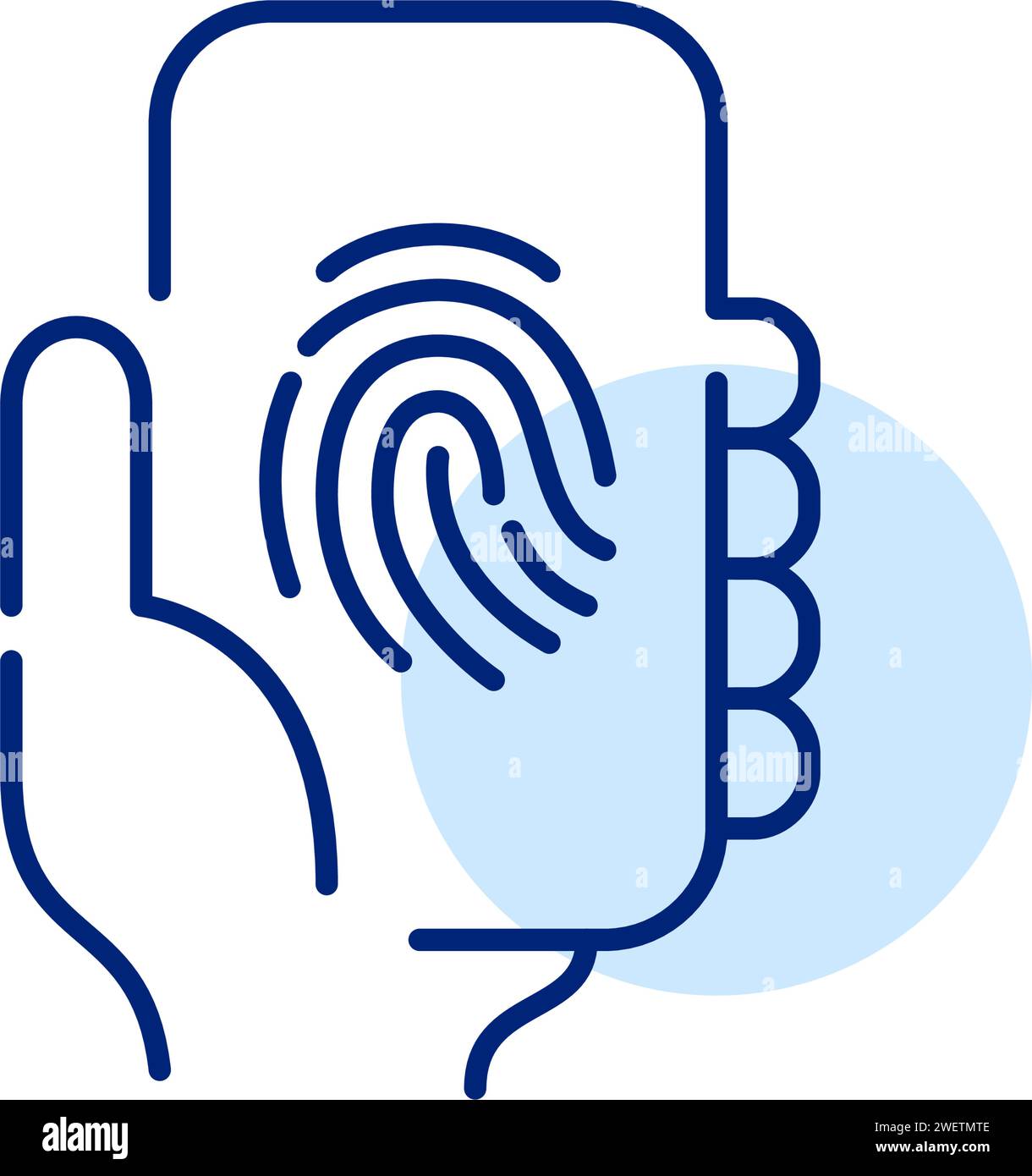 Fingerprint protected user profile. Smartphone in hand. Pixel perfect, editable stroke Stock Vector