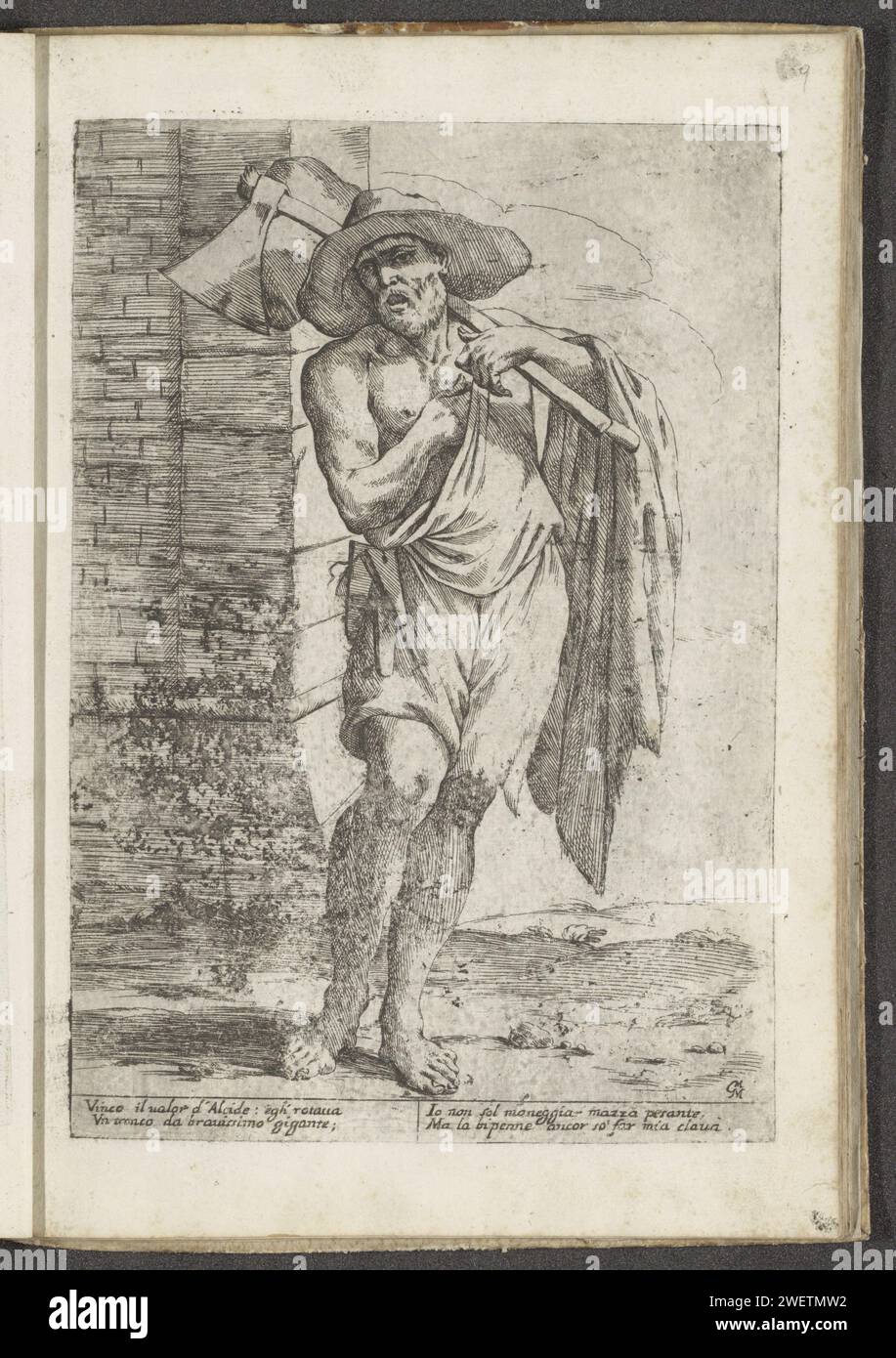Houthakker, 1660 print A man with an ax and a big hammer over his ...