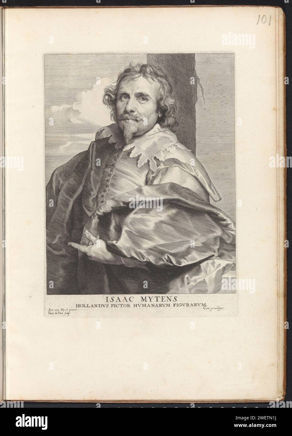 Portrait of the painter Daniël Mijtens, 1645 - 1646 print Portrait of Daniël Mijtens, court painter of Karel I, king of England. The first name of the person portrayed in the caption is incorrect. This print is part of an album.  paper engraving portrait, self-portrait of painter Stock Photo