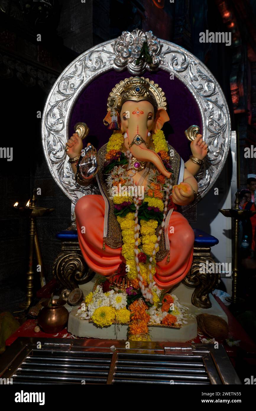 Lalbaughcharaja Idol of Ganapati during Ganesh Chaturthi Stock Photo