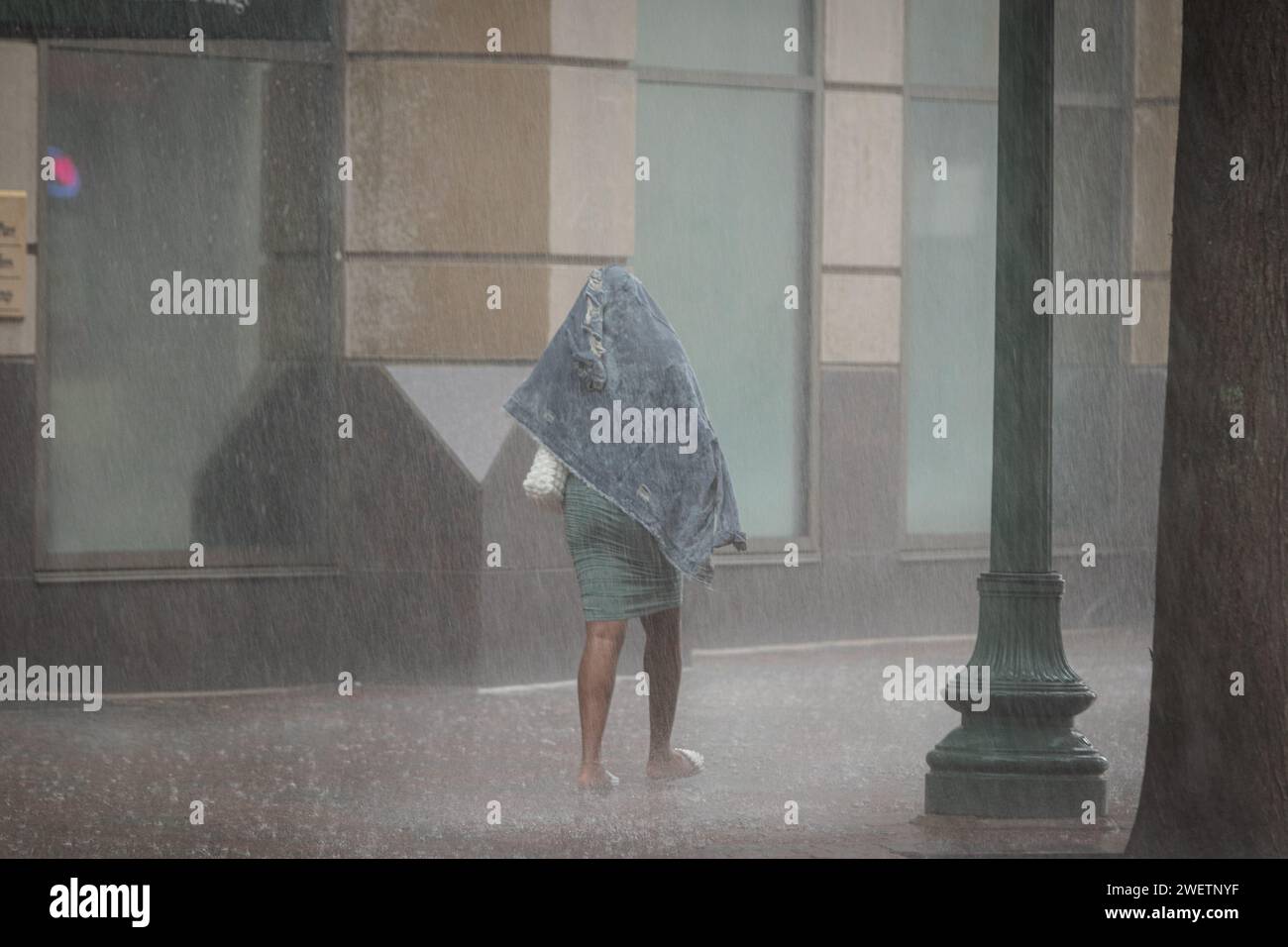 Woman Caught in the Rain Stock Photo