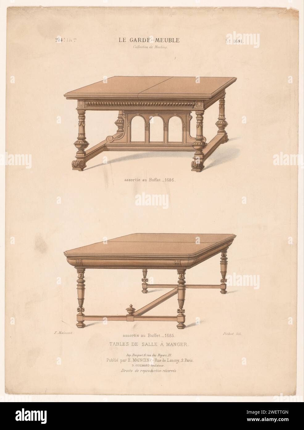 Two Dining Tables Pichot 1885 1895 Print Two Dining Tables Print two-dining-tables-pichot-1885-1895-print-two-dining-tables-print