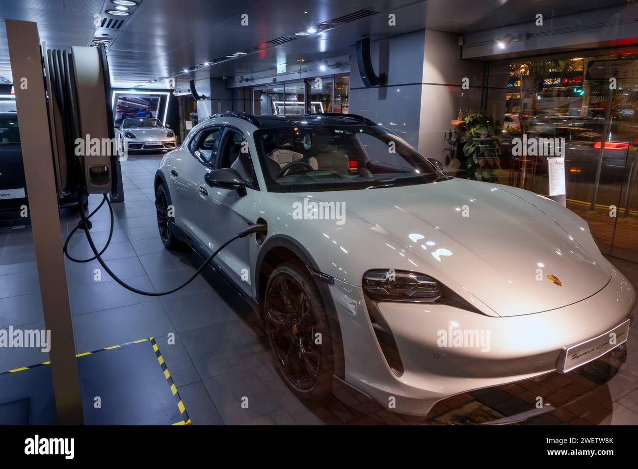New Electirc cars made by Porsche, Hong Kong, China. Stock Photo