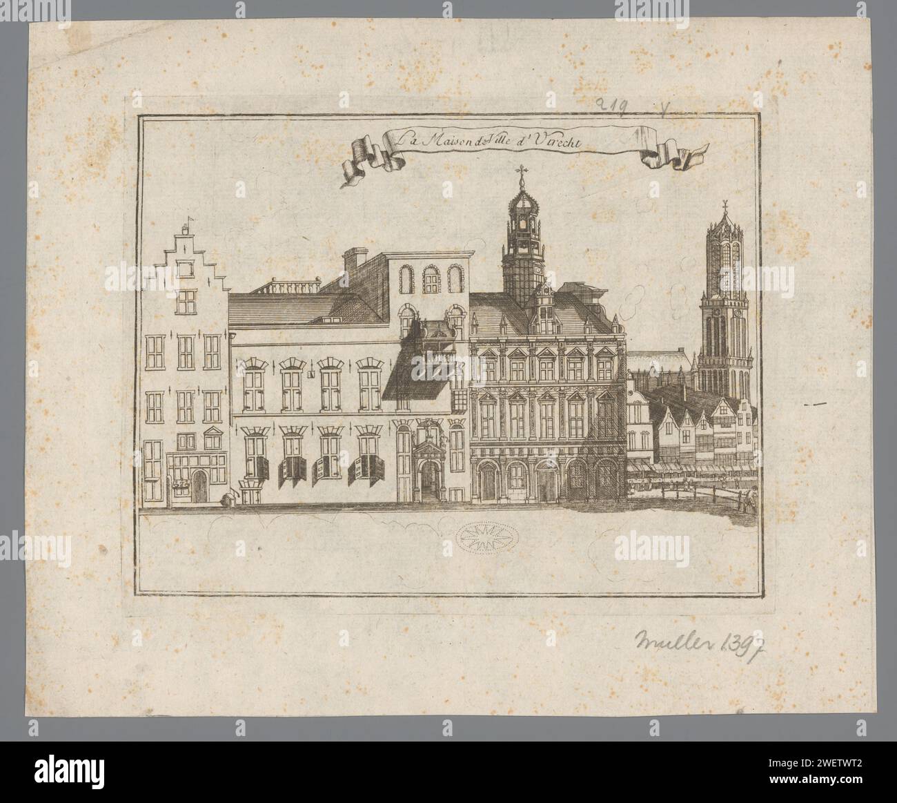 View of the town hall in Utrecht, Jacobus Harrewijn (attributed to), c. 1720 print   paper etching townhall Utrecht Stock Photo