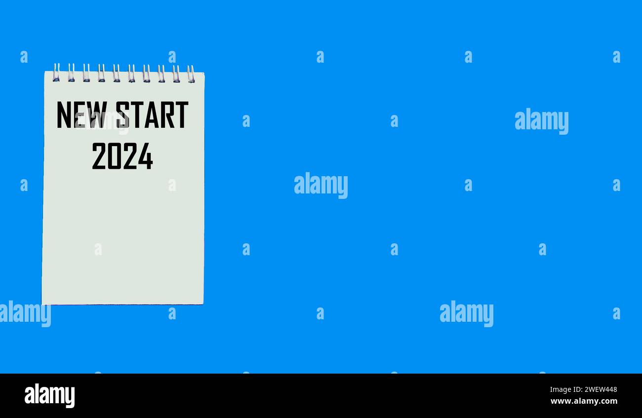 Sheet of white paper with the text NEW START 2024 on a blue background