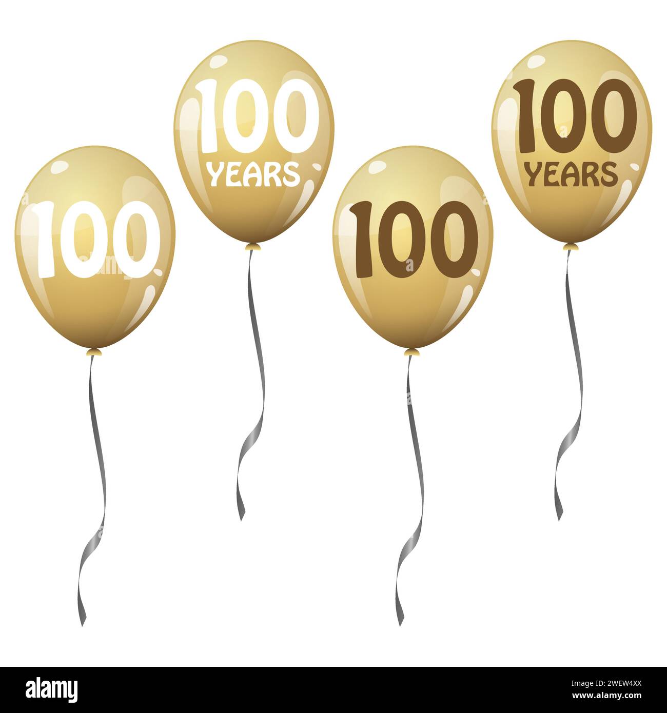 four golden jubilee balloons for 100 years Stock Vector