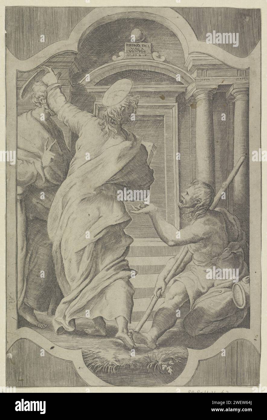 Peter and Johannes heal a paralyzed man at the Temple Gate, Giulio ...