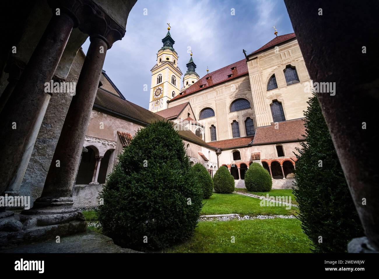The church Cathedral of Brixen, Duomo di Bressanone, seen from the inner courtyard. Stock Photo