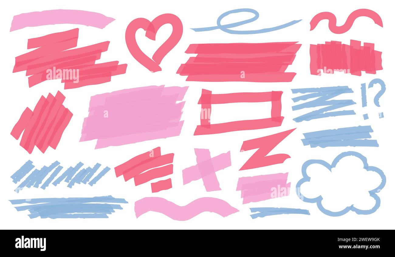 Multicolored highlight brush underlines. isolated elements. Stock Vector