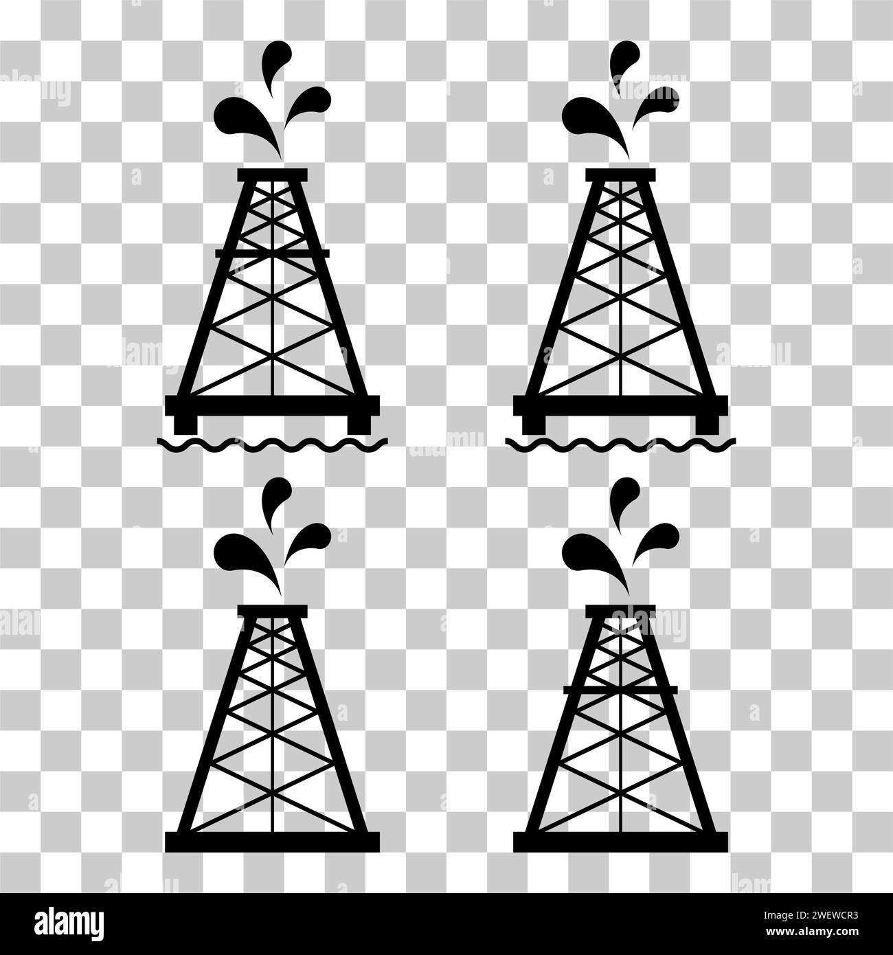 Set of oil rig flat graphic icon, fuel platform industry tower gas sign ...