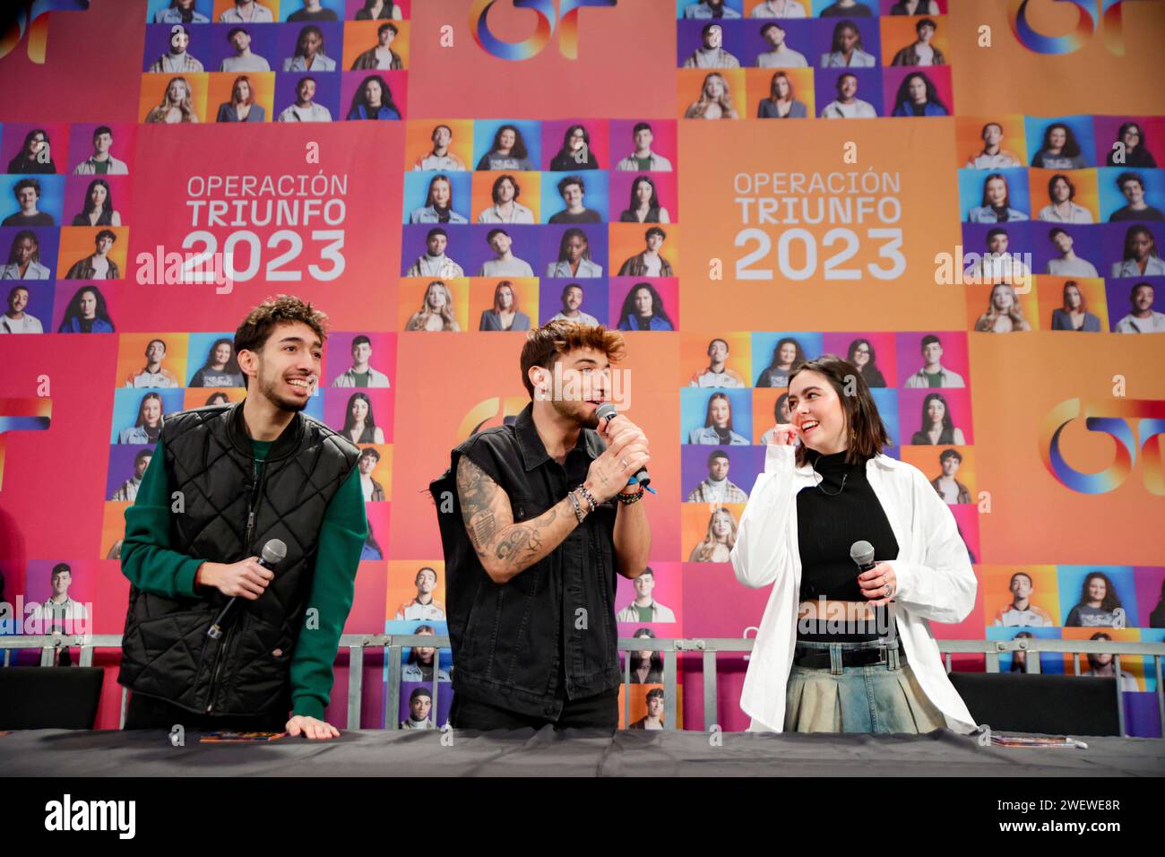 Artist Singer Ricon (L-R) Singers Paul Thin, Lucas and Chiara during the record signing of ...