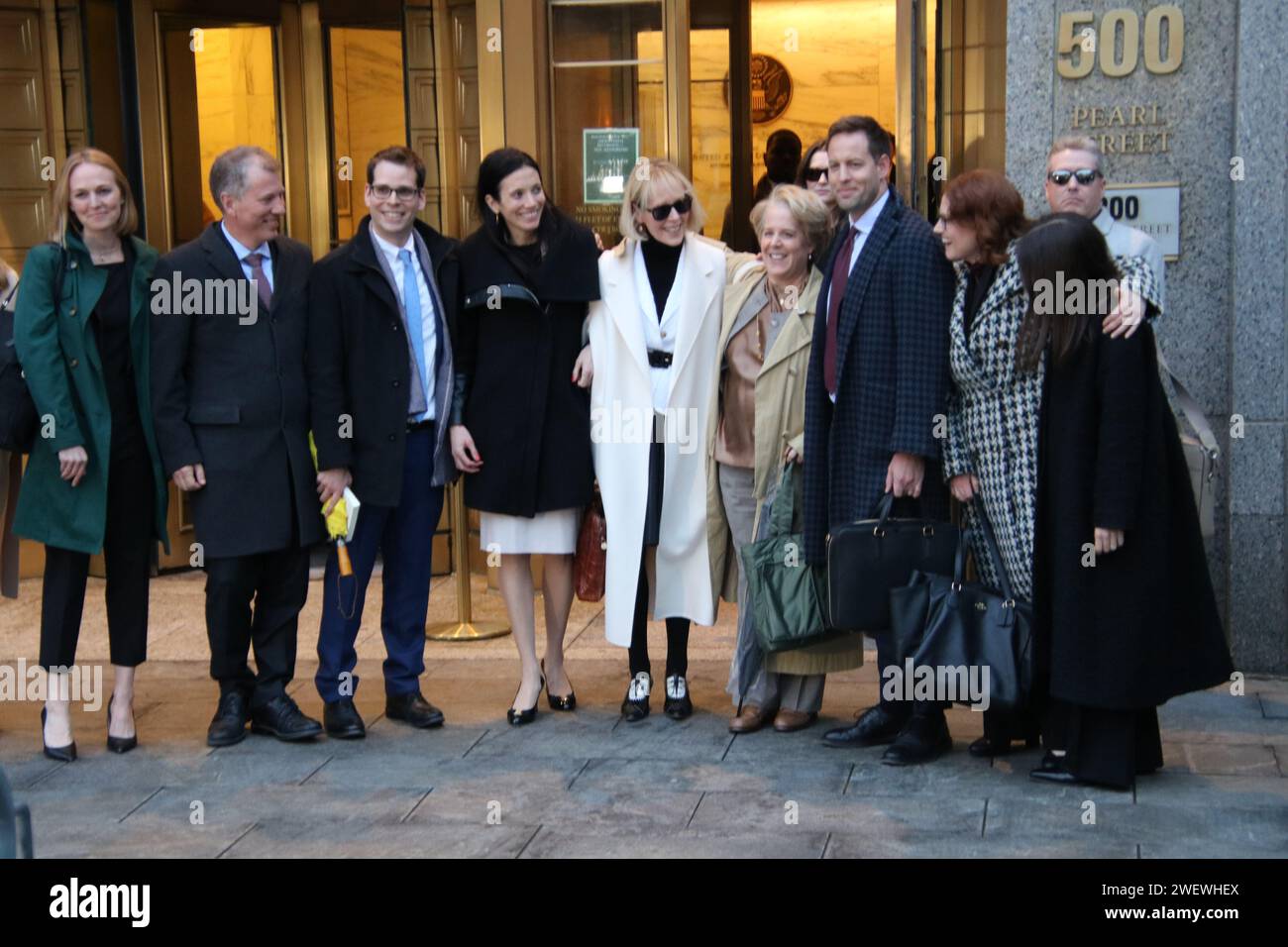 500 Pearl St, New York, NY 10007, USA. Jan 26, 2024. Plaintiff E Jean Carroll and legal team depart the courthouse in New York, where a jury had just awarded her over $83 Million in compensatory and punitive damages against President Donald Trump, who earlier in the day referred to the defamation lawsuit against him as “a hoax and a witch-hunt”.  Credit: ©Julia Mineeva/EGBN TV News/Alamy Live News Stock Photo